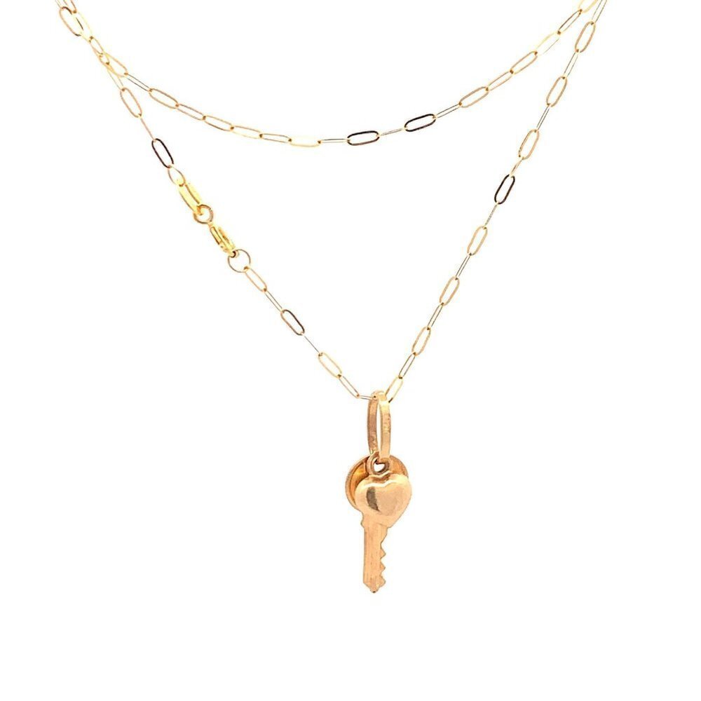 18K Yellow Gold Necklace Chain 18 inches Heart Pendant 1.53 grams - Picture 7 of 13